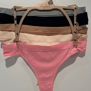NWOT Icy Hot (5) Piece Bikini Thongs in pink, taupe, cream, black and gray.